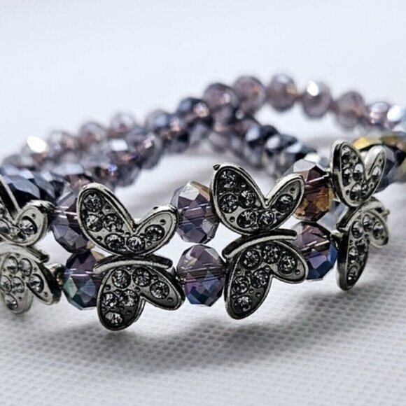 Butterfly Pave Purple Crystals  Stretch Bracelet - Picture 7 of 7